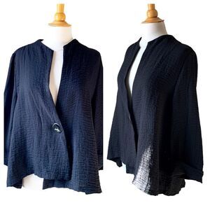 Lulu B Black Lagenlook Swing Jacket Blazer with Asymmetrical Hem - Large